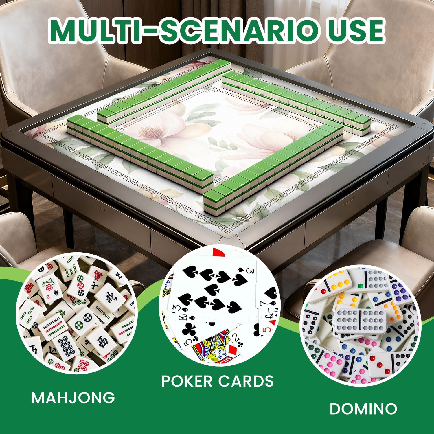 Mahjong Mat 31.5" x 31.5" Tropical watercolor exotic jungle plants leaves flowers pastel color Non-Slip Noise Reduction American Mahjong Tiles Table Cover for Dominoes Poker Card Board Games Gift