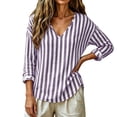 thumbnail image 6 of VBVC Women's V Neck Striped Tunic Top , Ladies' Casual Long Sleeve Blouse , Loose Summer Beach Shirt For Women, Purple , S-2XL, 6 of 8