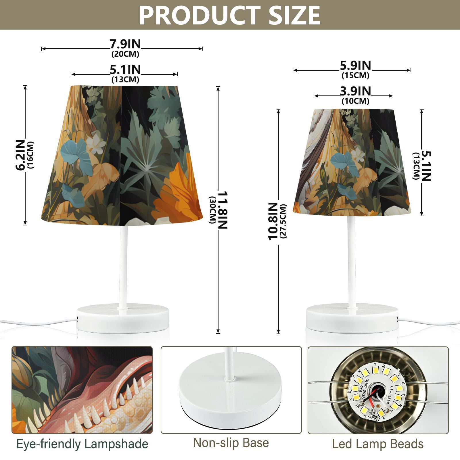Dinosaur Flowers Leaves LED Desk Lamp Table Lamp USB Bedside Nightstand Small Lamp for Bedroom Living Room Kids Room