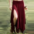 thumbnail image 2 of Levmjia Women Maxi Skirt High Waisted Solid Color Flowy Split Hem Bohemian A Line Midi Skirt Irregular Large Swing Casual Outfit Beach Vacation, 2 of 5