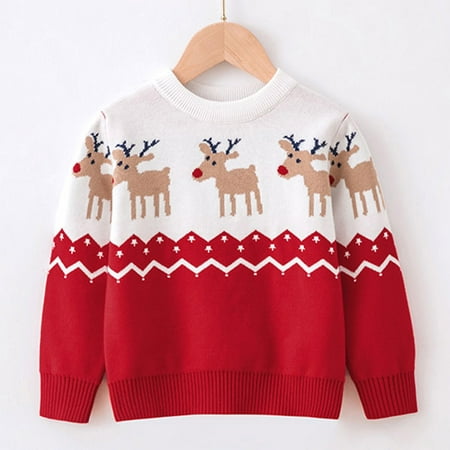 

FZM Christmas Toddler Boys Girls Christmas Cartoon Deer Winter Warm Knitted Sweater Long Sleeve Xmas Tops Knitwear Cardigan Coat
