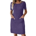 thumbnail image 2 of Ayolanni Scoop Neck Spring Dresses for Women Casual Short Sleeve Solid Midi Shift Dress Daily Ladies Plus Size Knit Textured Sundress Purple XXXL, 2 of 8