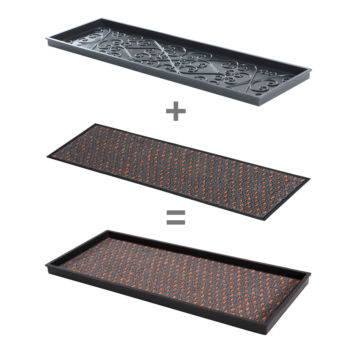 Natural & Recycled Rubber Boot Tray with Gray & Orange Coir Insert