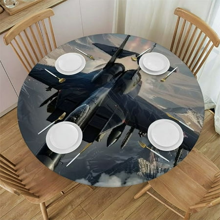 

BCIIG Fighter Jet Round Table Cover Stain Resistant & Washable for Indoor Outdoor Tablecloth Kitchen Dining Wedding Parties 100% Polyester Fiber 54 -58