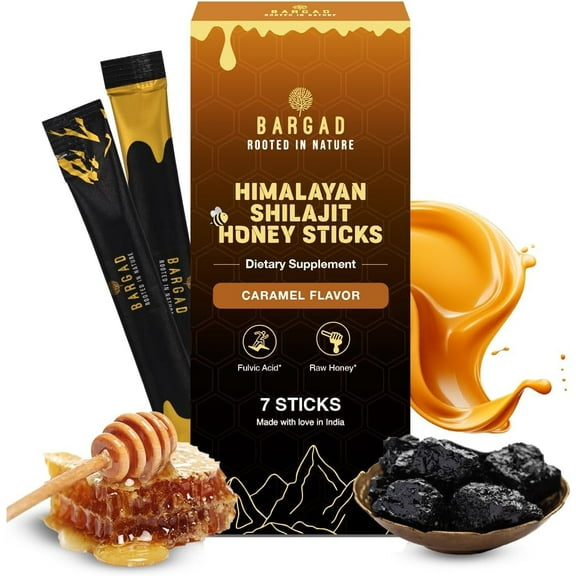 Bargad Pure Himalayan Shilajit Sticks with Organic Honey & Caramel (7 Count) | Easy Single Use Shilajit Sticks | Boosts Energy & Immunity with 85+ Trace Minerals, 75%+ Fulvic Acid