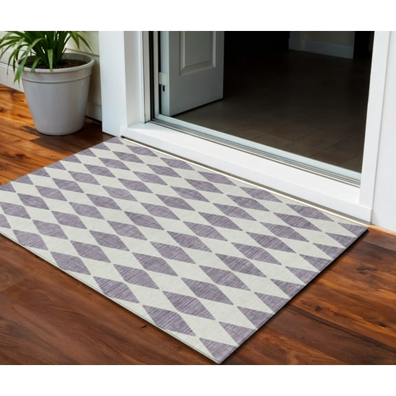 3' X 5' Purple And Lilac Geometric Washable Indoor Outdoor Area Rug