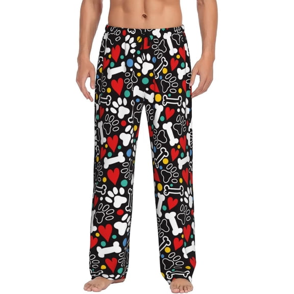 Logiee Paw And Bones Print Pajama Pants for Men,Men’s Pajama Bottoms,Mens PJ Pants with Pockets & Button Fly-Small