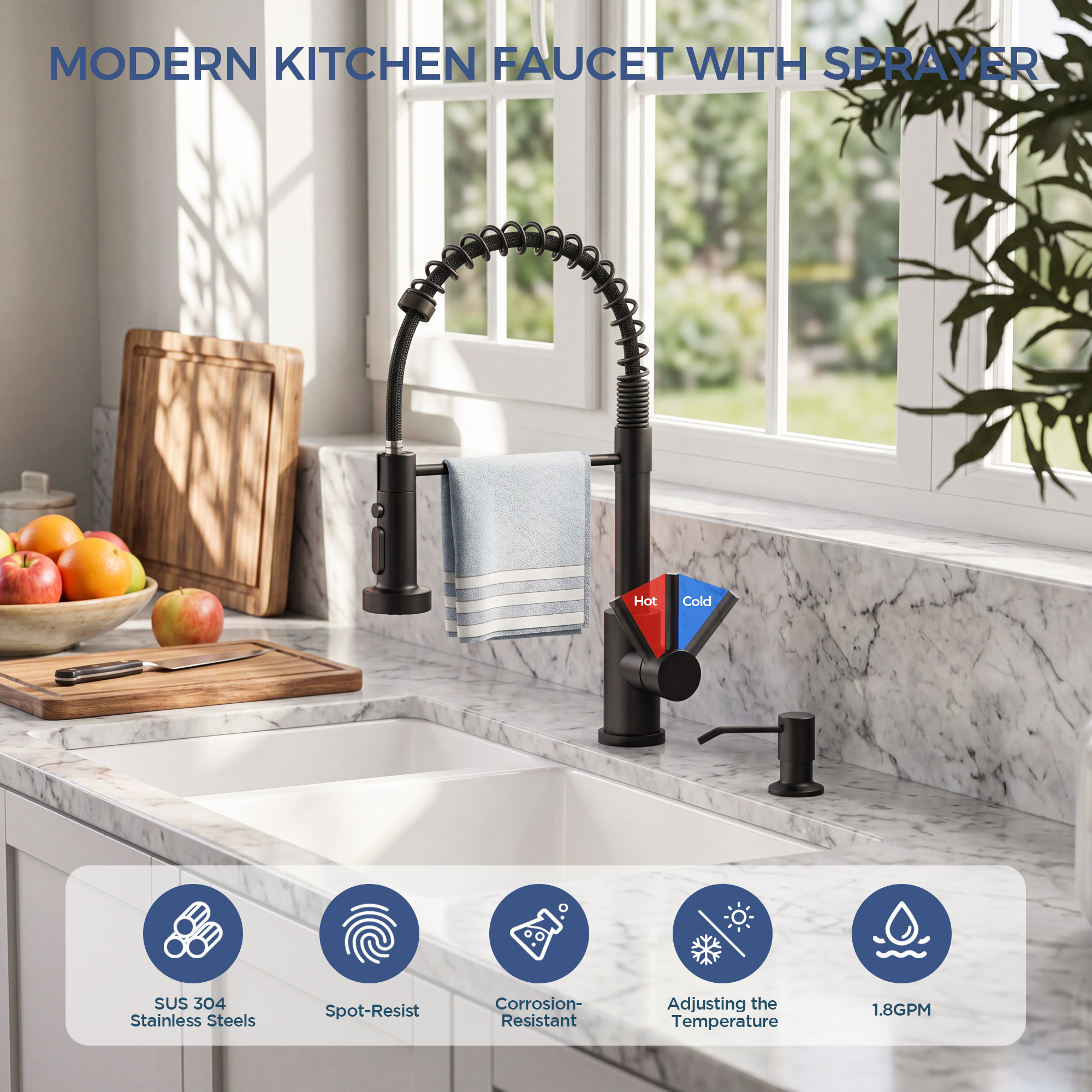 TVOFEK Matte Black Kitchen Faucet with 3-Mode Sprayer photo 3