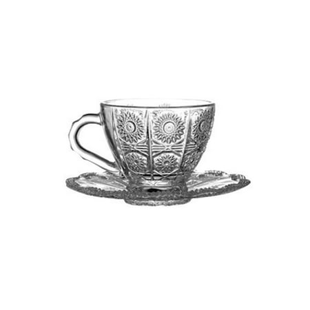 

Glass Coffee Cup and Saucer Set for Creative European Vintage Relief Sunflower Milk Cup for Breakfast Afternoon Tea