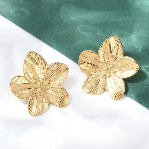 4pcs 304 Stainless Steel Stud Earrings Flower Stainless Steel color 32x31mm