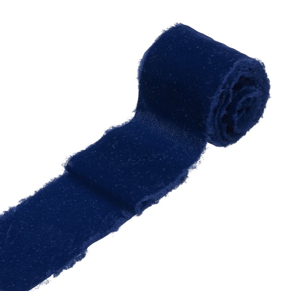 Uxcell 1 Roll Velvet Ribbon, 3 Inch x 3 Yard Handmade Silk Fringe Frayed Ribbon for Wedding Decoration, Dark Blue