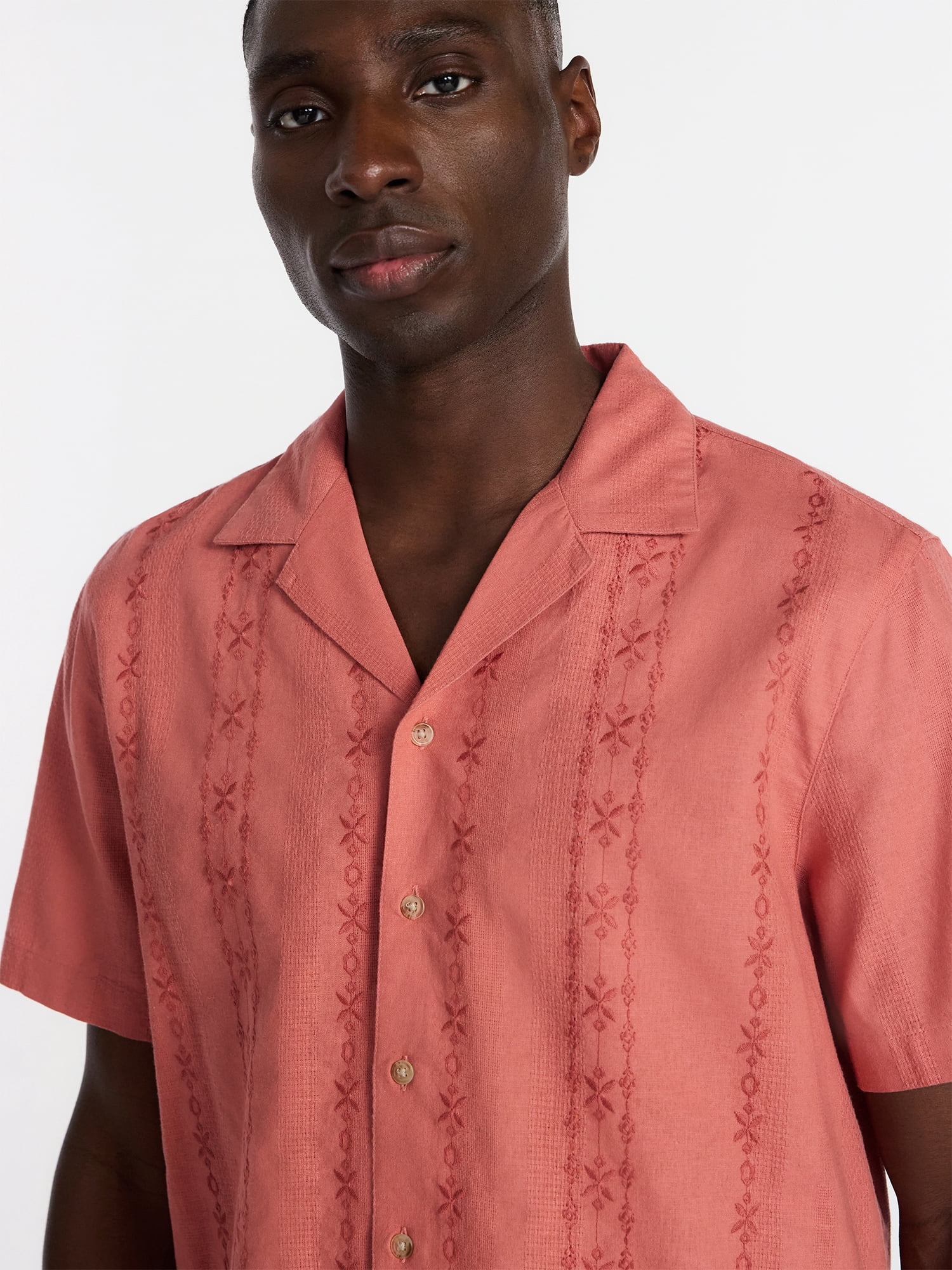 George Men's Embroidered Camp Shirt with Short Sleeves, Sizes S-5XL