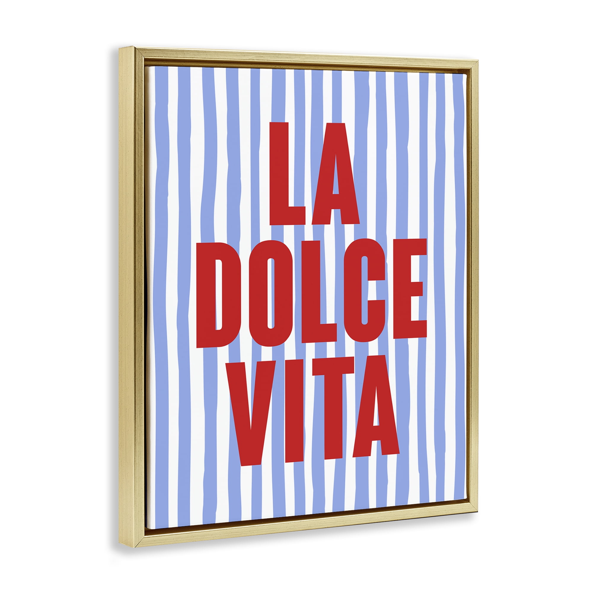 Stupell Industries La Dolce Vita on Blue Text & Numbers Painting Gold Floater Framed Canvas Art Print Wall Art, 25 x 31