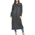 thumbnail image 3 of Women's Classic Distressed Cotton Denim Button Up Oversized Long Jean Jacket (Black, L), 3 of 4