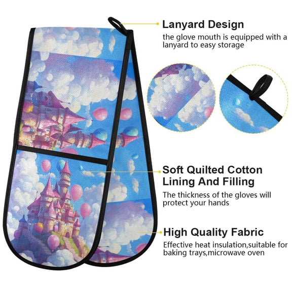BZSMCE Oven Mitts Cartoon Candy Castle Creative Pattern Resistant Kitchen Gloves