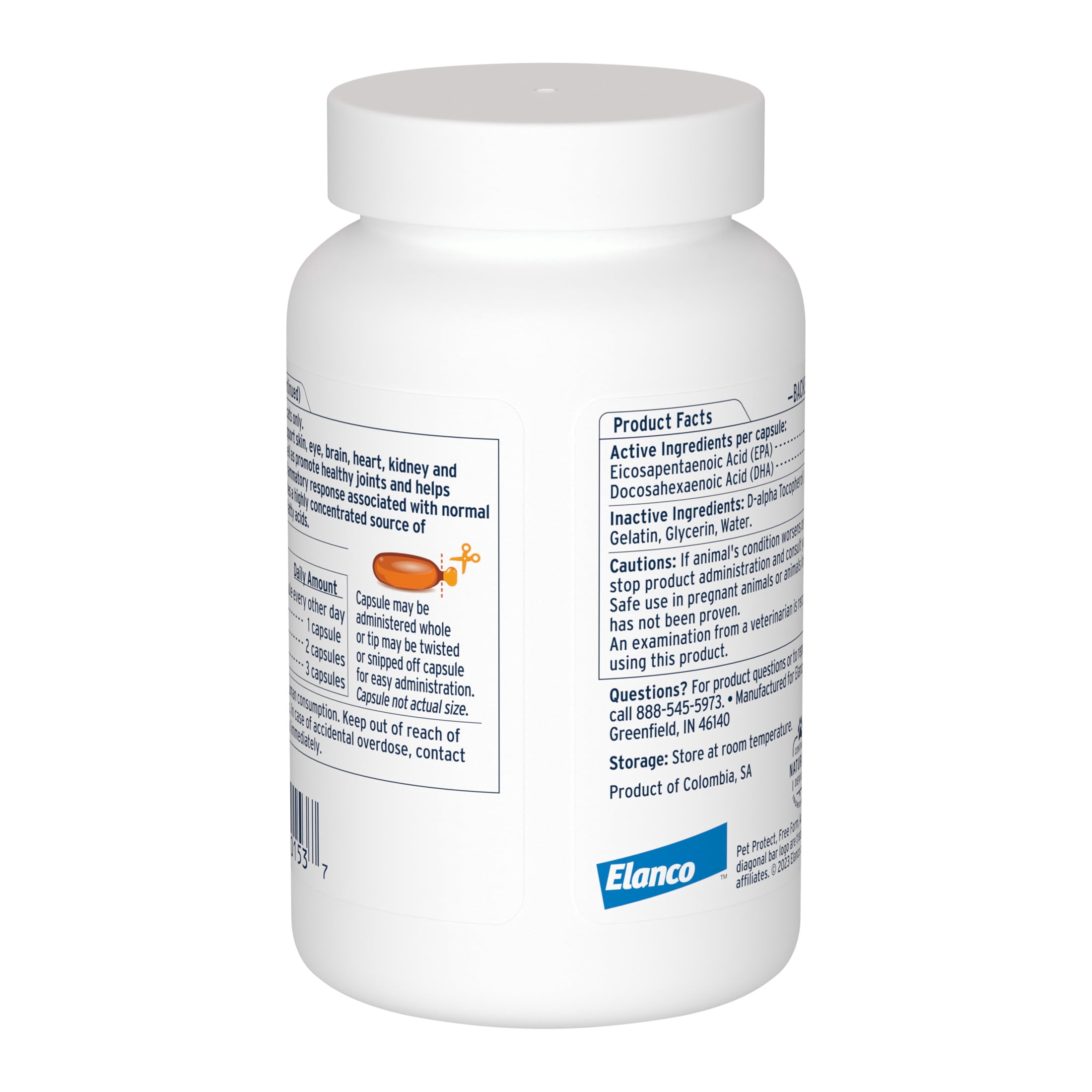 Pet Protect Cat & Small Dog Omega-3 Supplement, Free Form Blend, 60 Snip-Tip Capsules