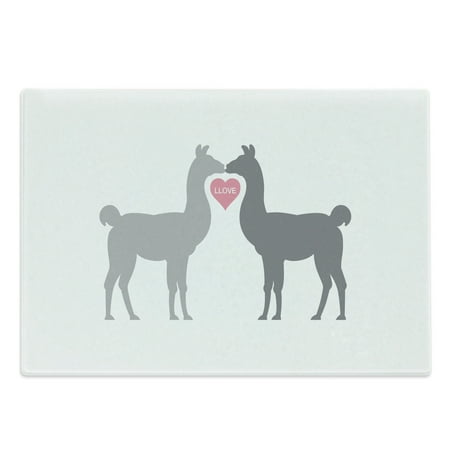 

Llama Cutting Board 2 Animals in Love a Heart Between Them LLove Words Greyscale Decorative Tempered Glass Cutting and Serving Board Large Size Grey Pale Grey Pink by Ambesonne