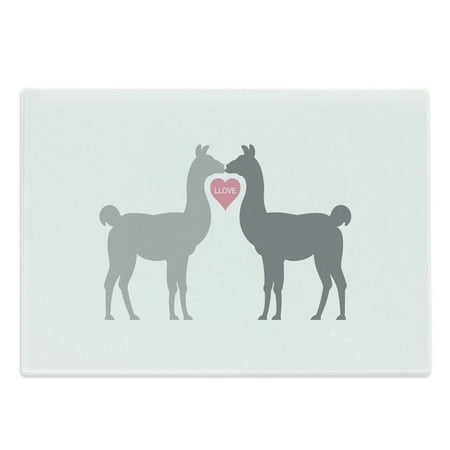 

Llama Cutting Board 2 Animals in Love a Heart Between Them LLove Words Greyscale Decorative Tempered Glass Cutting and Serving Board Large Size Grey Pale Grey Pink by Ambesonne