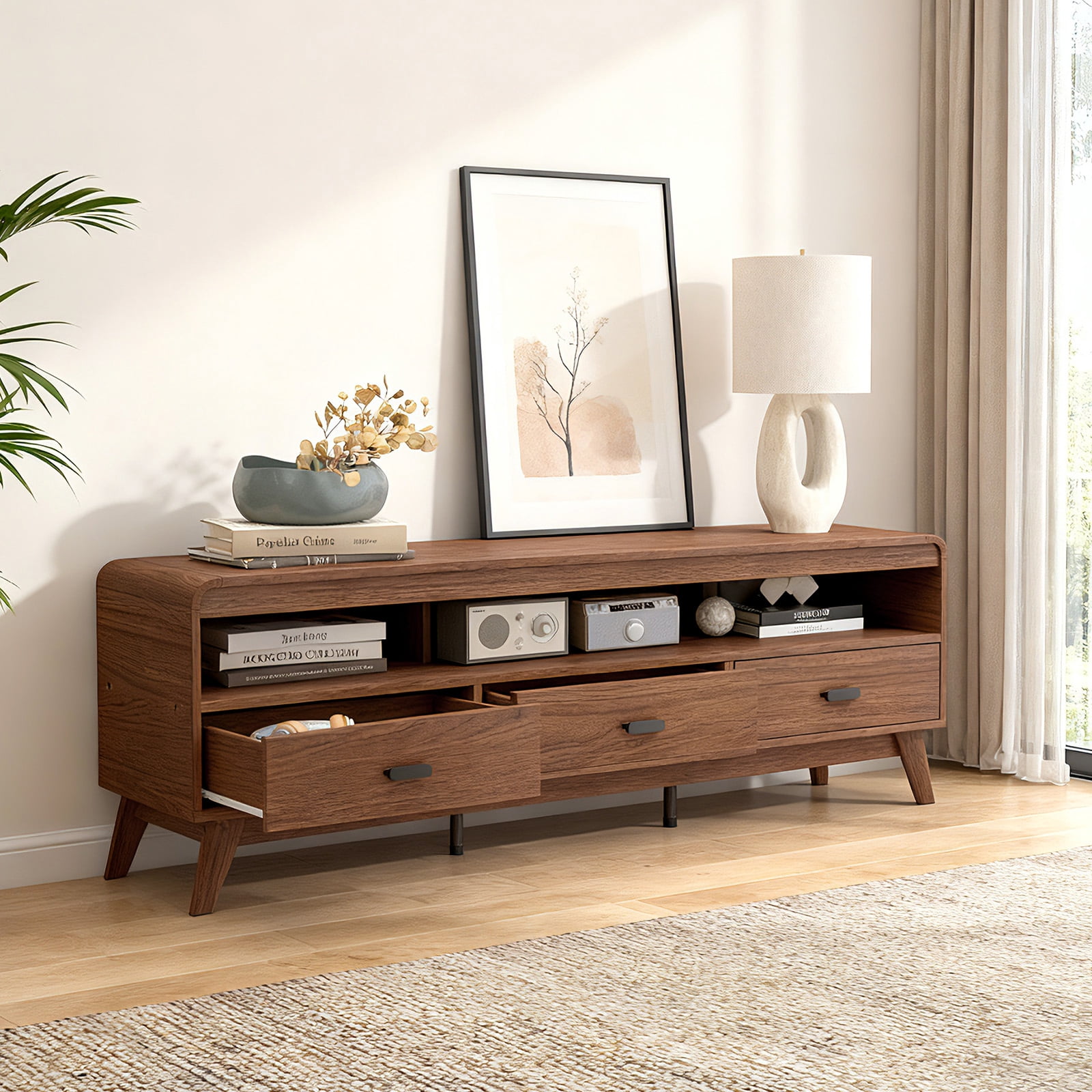 Gymax TV Stand for TVs up to 70'' Mid Century Modern Entertainment Center TV Cabinet