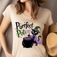 thumbnail image 2 of Purrfect Potion Cat Witch T-Shirt for Adults, Cute Halloween Cauldron Tee, Gold, Size L, 2 of 6