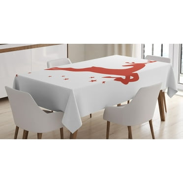 Ambesonne Valentine's Day Tablecloth Rectangular Table Cover, Jumping Reindeer, 52"x70", White Red