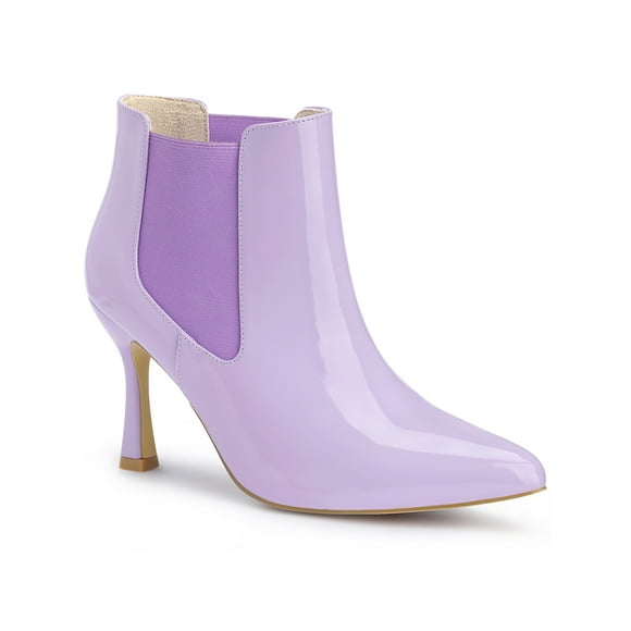 Unique Bargains Women's Pointed Toe Stiletto Heels Chelsea Ankle Booties Purple (Size 7)