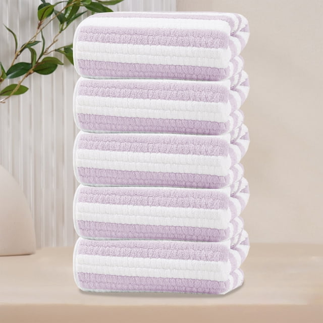 Fiudx Juego de Toallas Faciales de Terciopelo, Franela Supersuave, Secado Absorbente, Elegante Diseño de Rayas de Caramelo, Versátil para El Hogar y Viajes, Juego de 5 Piezas, Tamaño 35 X 75 Cm