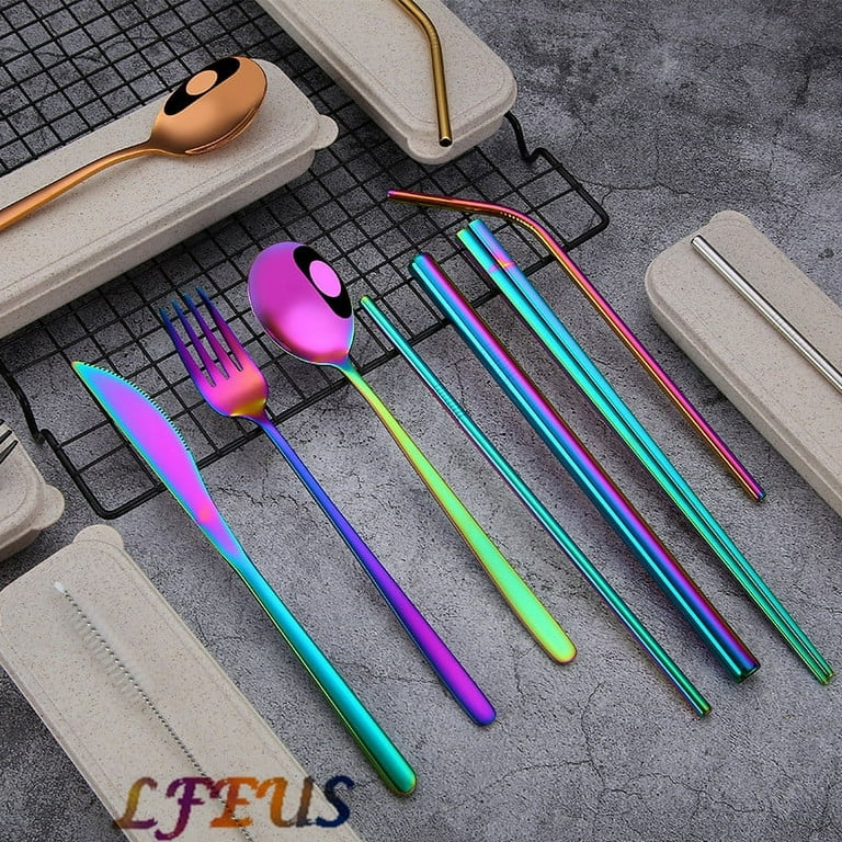 8Pcs Travel Silverware Set with Case Portable Utensils for Lunch Box  Camping
