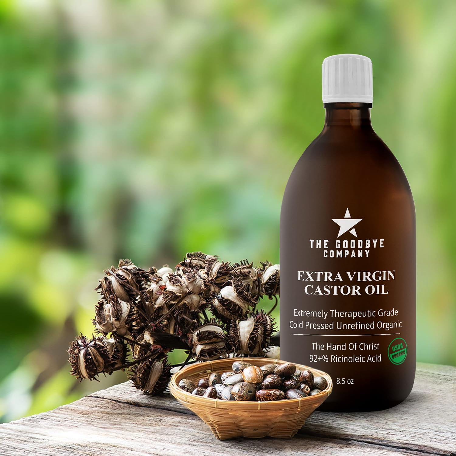The Goodbye Company Organic Castor Oil 8.5 Fl Oz Cold-Pressed in Glass Bottle for Hair, Skin & Lashes