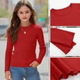 thumbnail image 2 of Bovxnpu Girls Long Sleeve T Shirts Pullover Undershirts Ribbed Cuffed Long Sleeve Crew Neck Older Kids Undershirt Tees, 2 of 8
