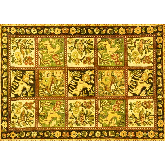 Ahgly Company Machine Washable Indoor Rectangle Persian Yellow Traditional Area Rugs, 5' x 7'