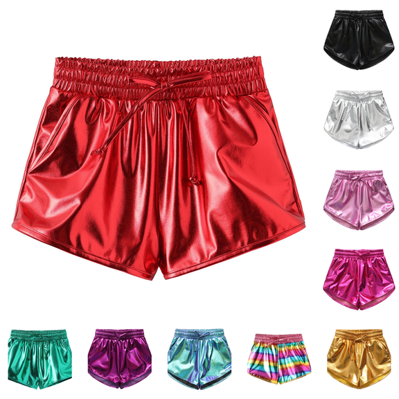 Girls Metallic Shorts Sparkle Hot Pants Shiny Dance Outfits Athletic Short Pants Red 5-6Y(120)
