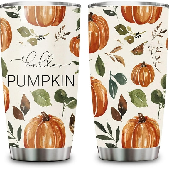 Gifts for Men Women - Birthday Thanksgiving Autumn Fall Season - Hello Pumpkin Flower 20oz Stainless Steel Tumbler For Mom Dad Girl Boy Friend Wife Husband Daughter