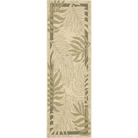 SAFAVIEH Courtyard Cailyn Floral Indoor/Outdoor Runner Rug  Cream/Green  2 3  x 8