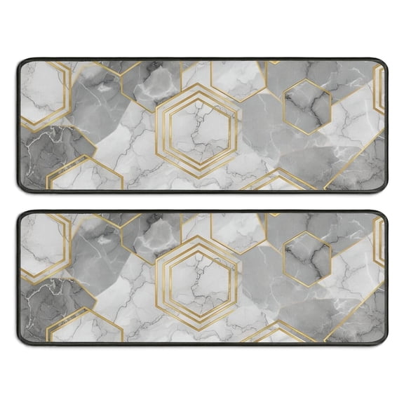 Kitchen Rugs Sets Of 2,Gray Marble Gold Hexagon Pattern Anti Fatigue Kitchen Mat Rugs Non Slip Washable,Decorative Kitchen Floor Mats for Kitchen,Sink,Laundry,17"x47" 17"x47"