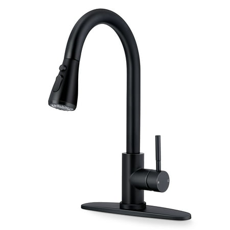 Vesteel Kitchen Sink Faucet with Pull Down Sprayer  18/10 Stainless Steel Matte Black Kitchen Tall Water Faucet Brushed Nickel  Single Handle & Deck Plate