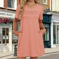 thumbnail image 3 of Summer Dresses for Women Plus Size, Woman Fashion Comfortable Summer Solid Color Short Sleeve Round-Neck Dress(Pink,S), 3 of 8