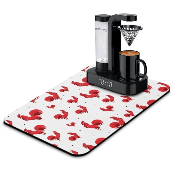 Retro Farm Coffee Maker Mat - Non-Slip Drying Pad with Rooster and Barn Artwork
