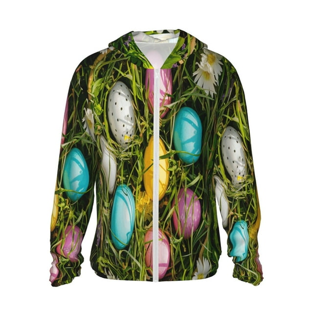 Vsdgher Sweat à Capuche Imprimé Œufs de Pâques Colorés pour Hommes et Femmes, Manches Longues Protection Solaire Pêche Course Natation-3TG