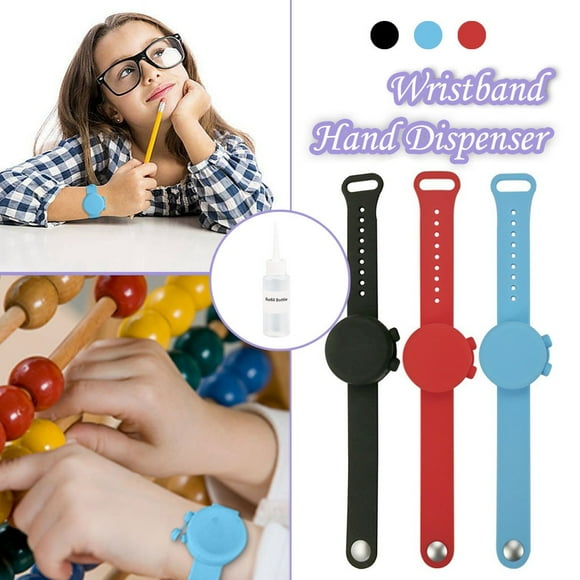 Pulsera desinfectante de manos, dispensador portátil de gel de manos, juego de 3 piezas, para adultos y jóvenes, desinfectante de viaje para oficina, pulsera antibacteriana, accesorio de