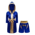 thumbnail image 1 of Zaldita Enfants Garçons Filles Costumes de Boxe Tenue de Boxeur Déguisement Tenue de Fête 2 Pcs Peignoir de Kickboxeur et Ensembles de Shorts de Boxe Bleu Royal 10, 1 of 4