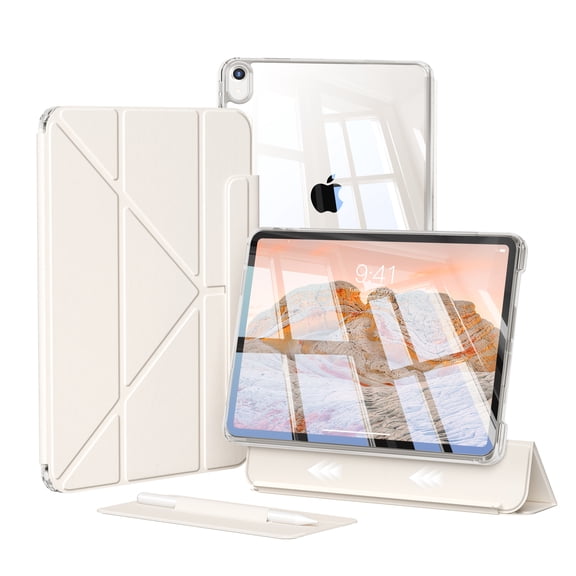 KVTVOU Case for iPad A16 11th Gen 11-inch 2025/10th Generation 10.9" 2022 with Pencil Holder, Detachable 2 in 1 Sliding Removable Cover, Transparent PC Back&TPU Shockproof, Slim Trifold, White
