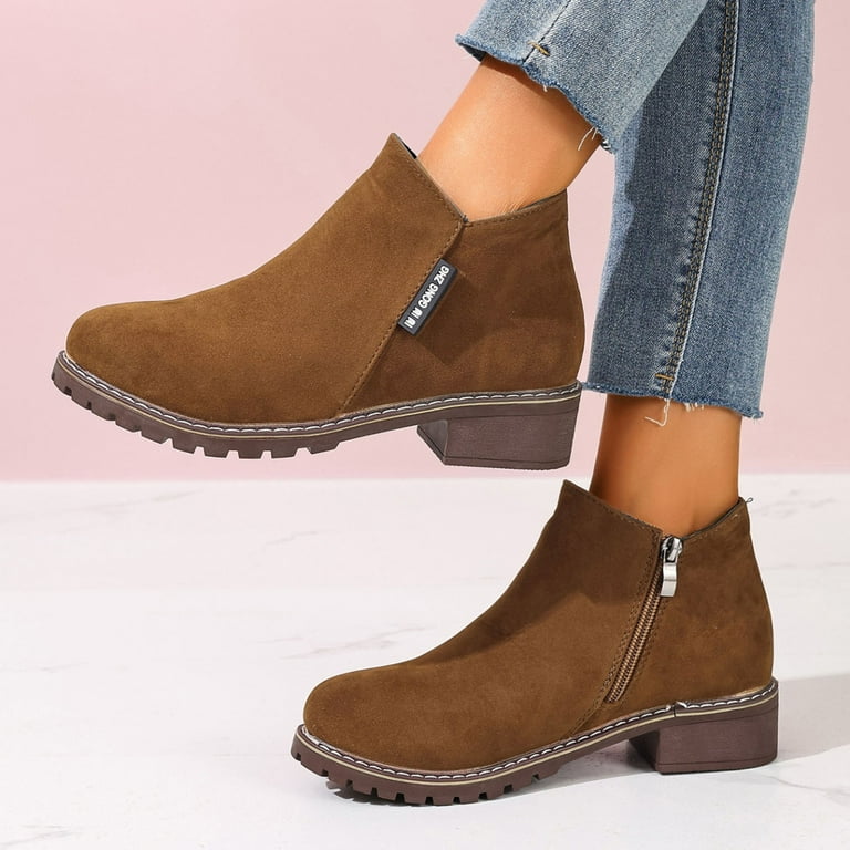 HAOTAGS Ankle Boots for Women Casual Short Boots with Zipper