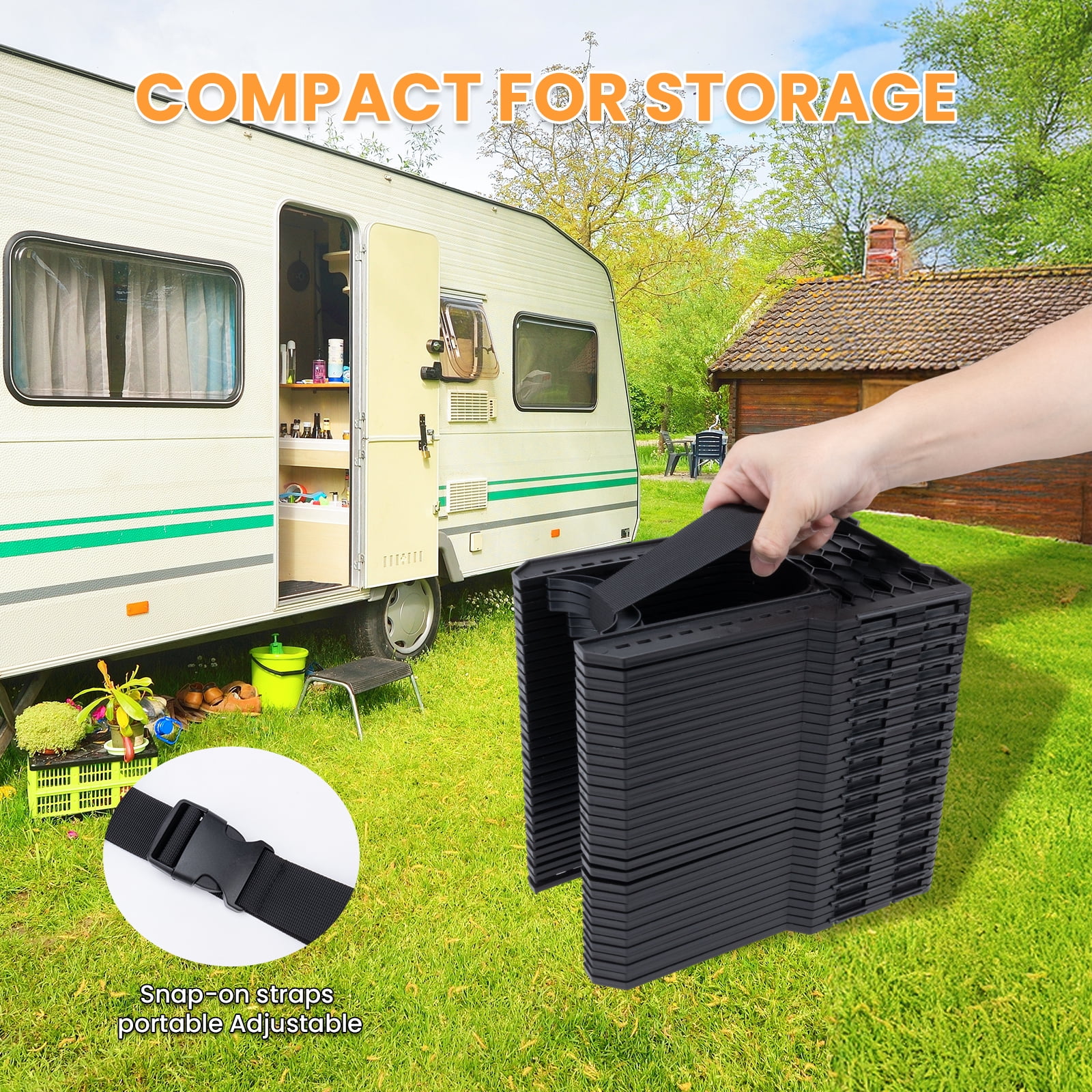 RV Sewer Hose Support, 15FT Adjustable RV Hose Support Holder Camper Sewer Hose Support for Fast & Secure Dumping with carrying Strap, Black