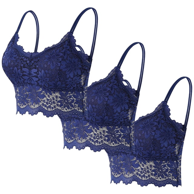Sujetador de encaje con tirantes sólidos para mujer, ropa interior de poliéster, 3 piezas