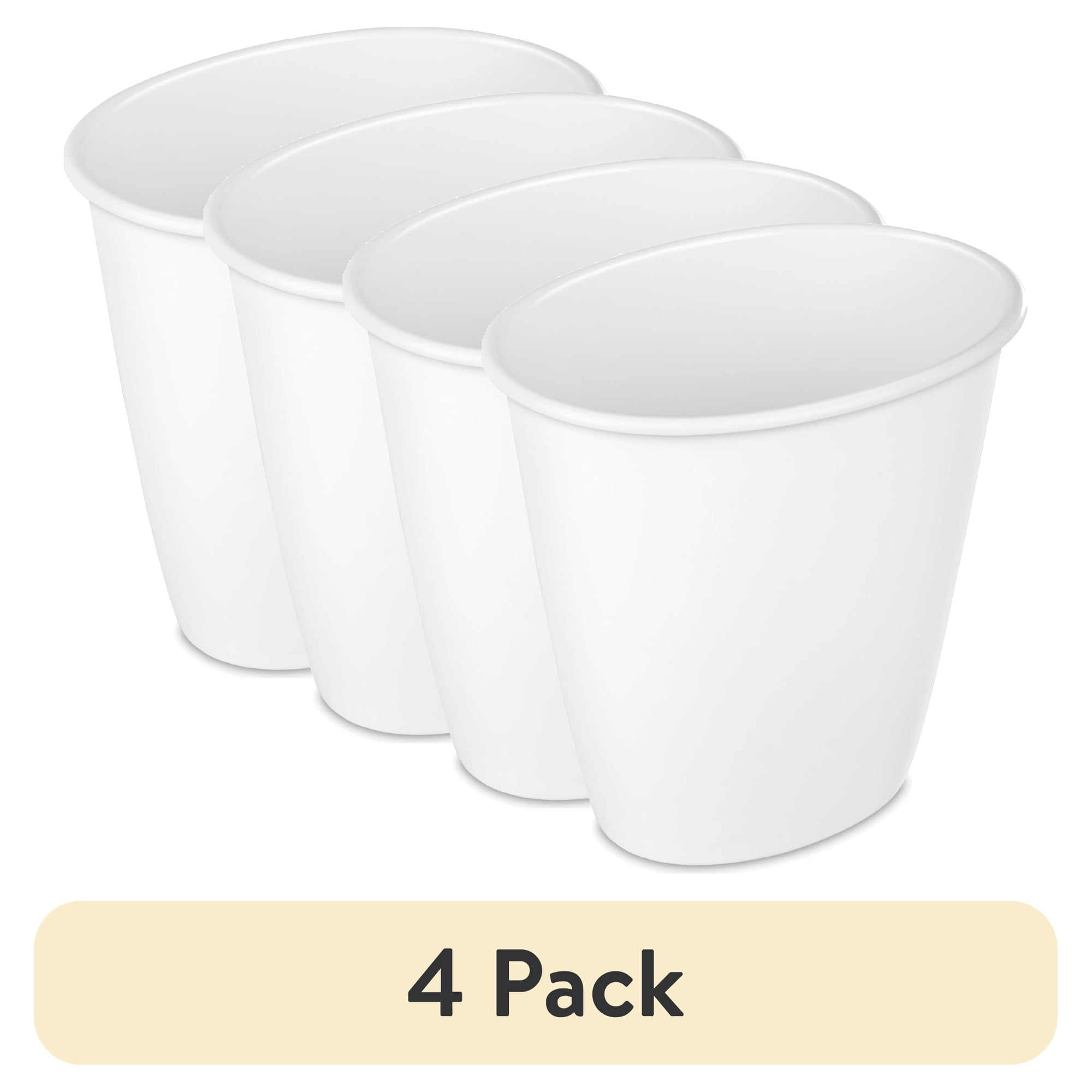 (4 pack) Sterilite Small Bathroom Trash Can, 1.5 Gallon Plastic Garbage Bucket Bin with No Lid, White