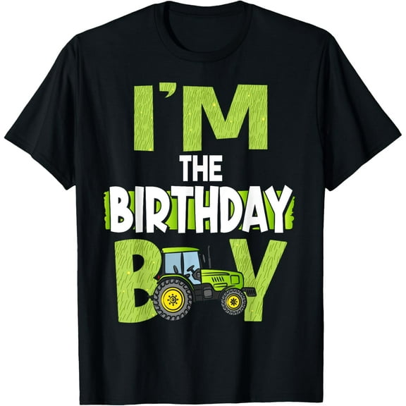 I'M the Birthday Boy Family Tractors Farm Trucks Bday T-Shirt men and women can wear, black, white, gifts.