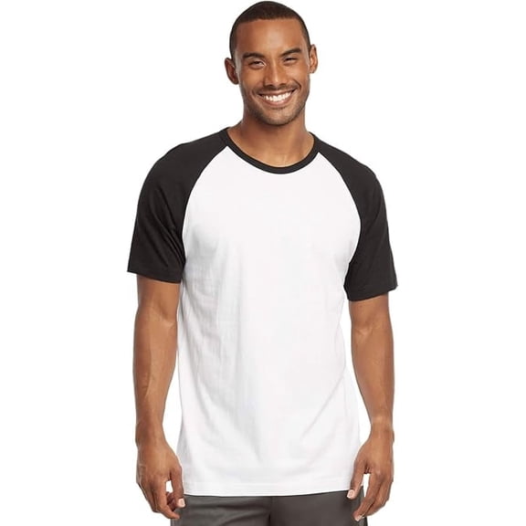 Men's Short Sleeve Baseball Tee Shirt (2XL, Black/White)
