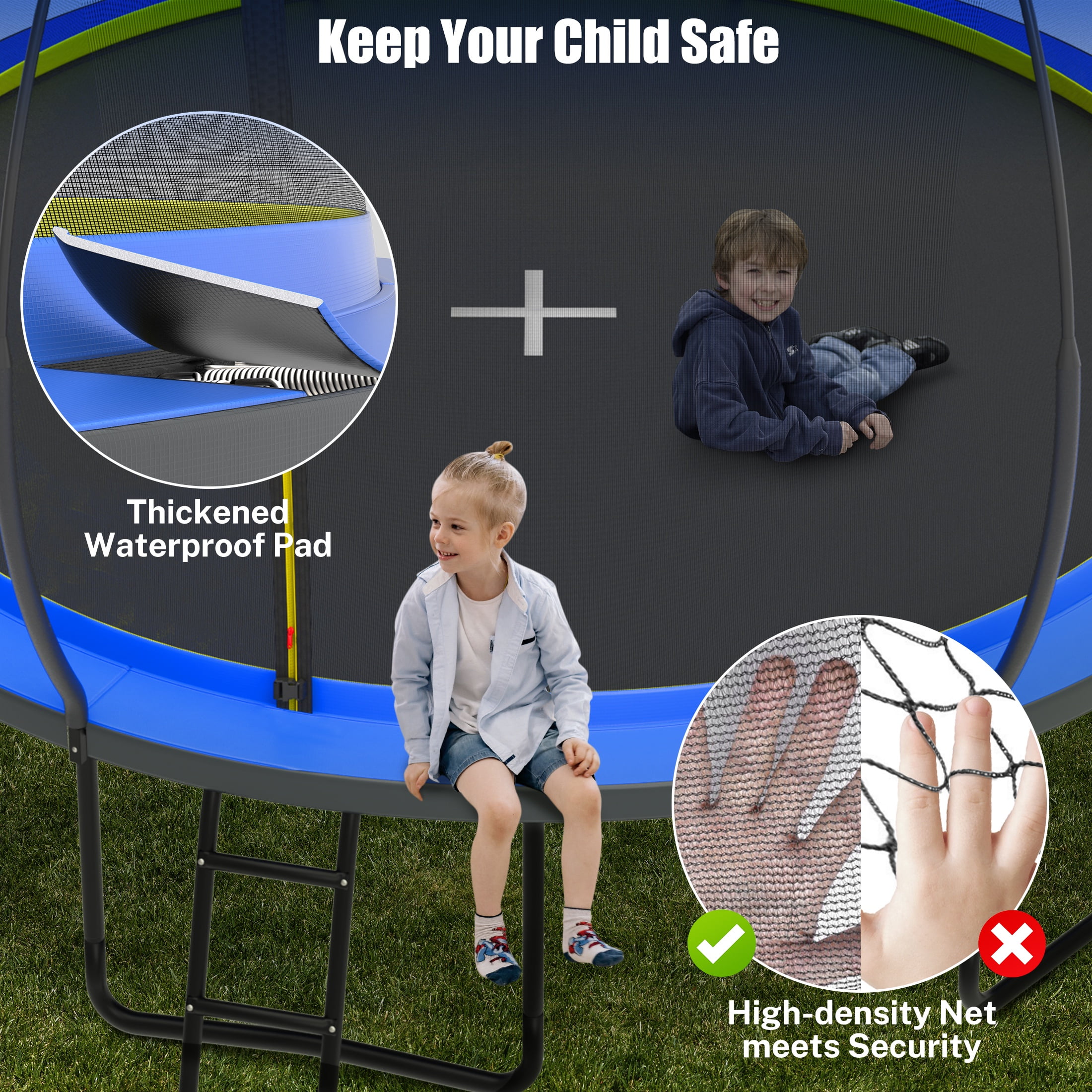 14 Ft Trampoline for Kids and Adults, Outdoor Trampoline with Fiberglass Rods and Smart Zipper System Zero Gaps, Segmart Recreational Trampoline with Enclosure Net, 880LBS Heavy Duty Trampoline