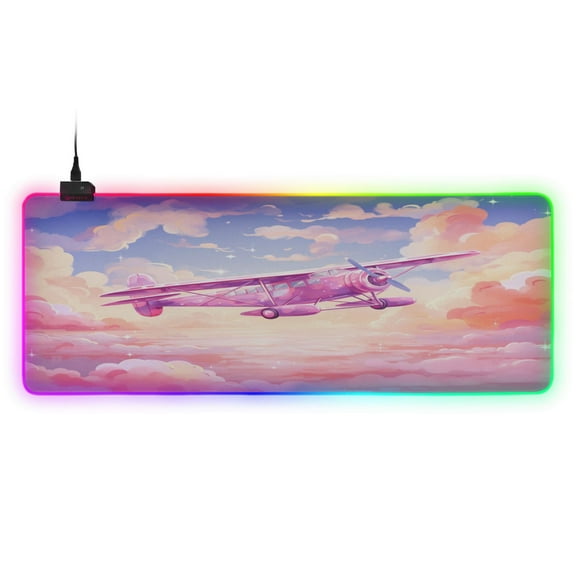 Large RGB Gaming Mouse Pad Led Glowing Mousepad Non-Slip Rubber Base 13 Light Modes 31.5x11.8 Aircraft Flying in Sky